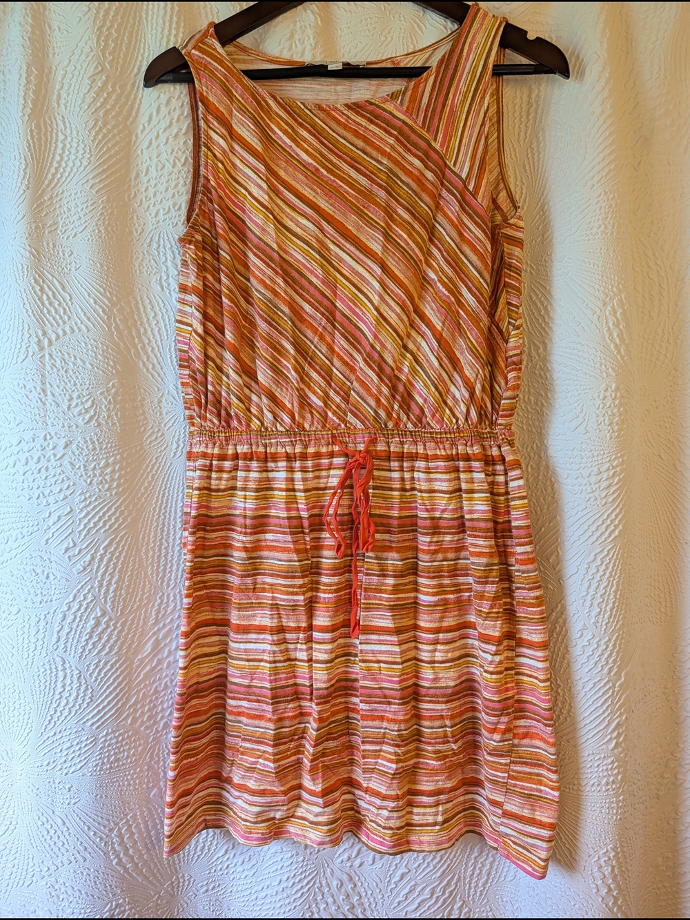 LOFT Striped Sleeveless Summer Dress in Coral, Pink & Yellow